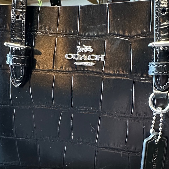 Mollie Coach Black Croc-Embossed Tote 25 - Picture 2 of 9